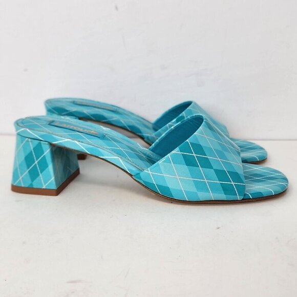Larroude Aqua Argyle Brigitte Patent Leather Mules, Women's 5 - Picture 4 of 10